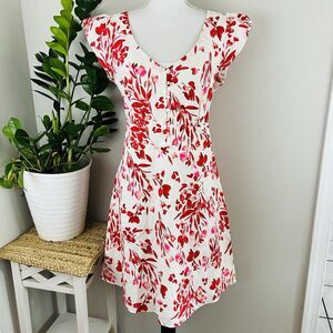 Banana Republic White Midi Dress with Red Floral Print